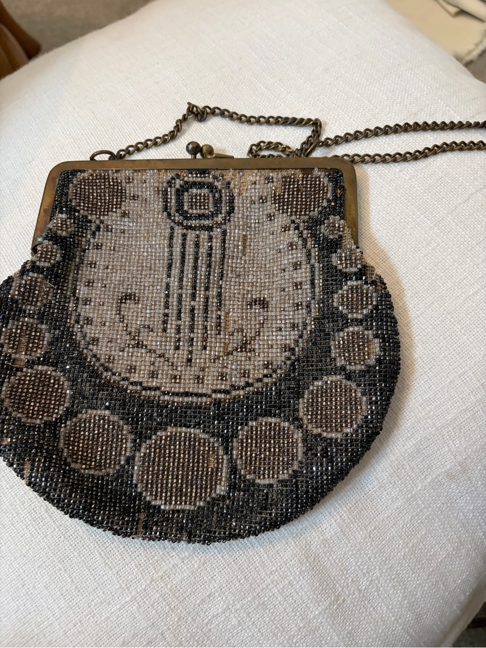 Antique Beaded Mini Purse in Brown and Black